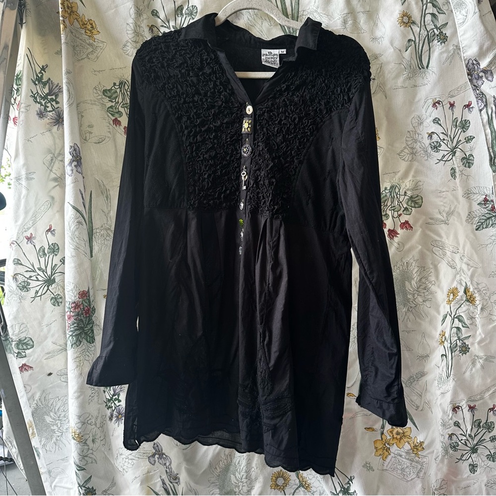 Parsley & Sage Whimsigoth Black Textured Women's Blouse